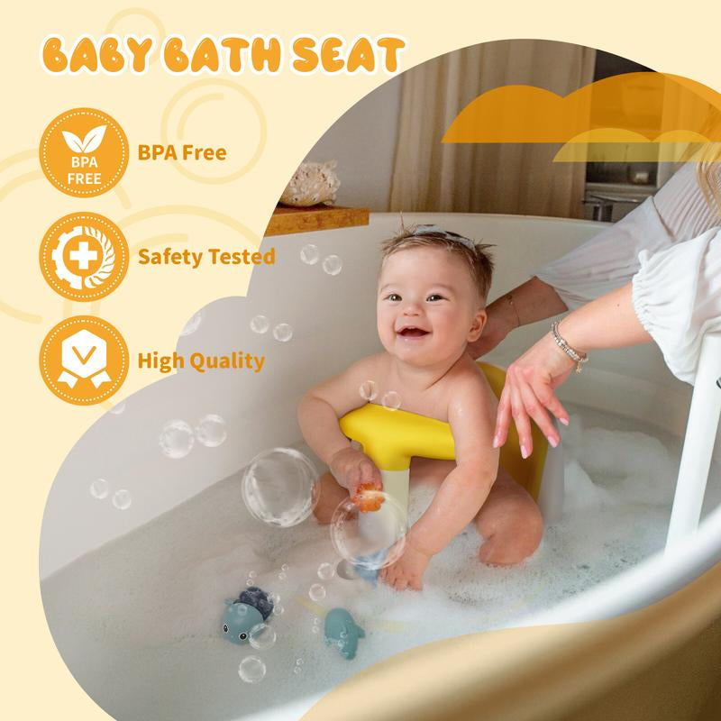 Baby Bath Seats for Babies Sitting up with 3 Bath Toys, Infant Bath Seat for Babies 6 Months & up with Thermometer, Sit-Up Bathtub Seat for Baby with 4 Anti-Slip Suction Cups