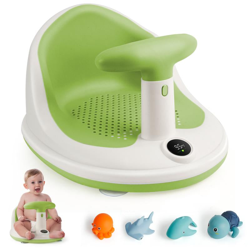 Baby Bath Seats for Babies Sitting up with 3 Bath Toys, Infant Bath Seat for Babies 6 Months & up with Thermometer, Sit-Up Bathtub Seat for Baby with 4 Anti-Slip Suction Cups