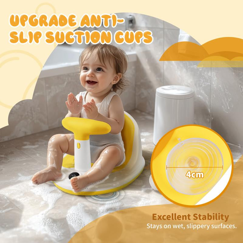 Baby Bath Seats for Babies Sitting up with 3 Bath Toys, Infant Bath Seat for Babies 6 Months & up with Thermometer, Sit-Up Bathtub Seat for Baby with 4 Anti-Slip Suction Cups