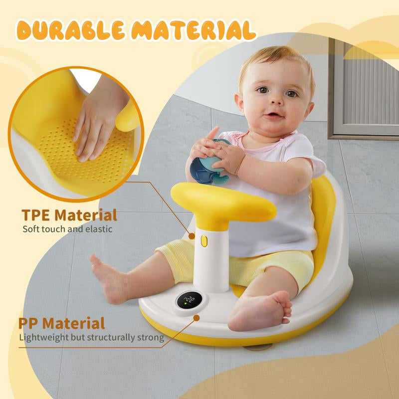 Baby Bath Seats for Babies Sitting up with 3 Bath Toys, Infant Bath Seat for Babies 6 Months & up with Thermometer, Sit-Up Bathtub Seat for Baby with 4 Anti-Slip Suction Cups